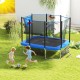 Rectangle outdoor trampoline with blue frame, basketball hoop, and kids jumping for fun and exercise in the backyard.