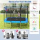 Rectangle outdoor trampoline with basketball hoop, featuring safety net and sturdy frame for fun and exercise.