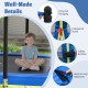 Close-up of the rectangle outdoor trampoline's safety features, including zippered doors and hook & loop fasteners.