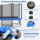 Rectangle outdoor trampoline with safety features, including anti-collision foam sleeves and a secure enclosure net.
