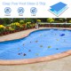 Rectangle swimming pool cover in blue, 12-mil thick PE, designed to keep pools clean and warm, suitable for various.