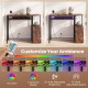 Rectangular bar table in rustic brown with LED light, charging station, and wine rack for stylish kitchen storage.