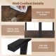 Close-up of the sturdy metal frame and anti-slip foot pads of the rustic brown rectangular bar table with charging.