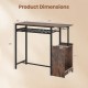 Rectangular bar table with dimensions, rustic brown finish, built-in charging station, and LED light for industrial.