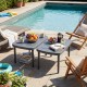 Rectangular gray patio side table with aluminum alloy rods, perfect for poolside snacks and drinks.
