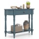 Retro blue console table with a drawer and open shelf, perfect for narrow spaces in entryways or living rooms.