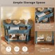 Retro blue console table with a handy drawer and open shelf, perfect for vases and photos in narrow spaces.