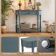 Retro blue console table with birch wood veneer, round edges, and non-slip foot pads for narrow spaces in entryways.