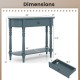 Retro blue console table with dimensions, featuring a drawer and open shelf for versatile storage in narrow spaces.