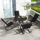 Two black patio rocking chairs with ergonomic backrests, perfect for relaxing on the balcony or poolside.