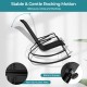 Black patio rocking chair showing ergonomic backrest and non-slip rubber mats for safe outdoor relaxation.