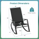 Dimensions of 2 pieces patio rocking chairs with ergonomic backrest, black sling fabric, suitable for outdoor.