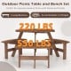 Round picnic table set with 3 built-in benches, crafted from fir wood, ideal for outdoor meals with family and friends.
