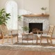 Natural rubber wood rocking chair with cushion, featuring ergonomic design and rustic charm, ideal for relaxing by the.