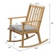 Natural rubber wood rocking chair with padded seat, ergonomic backrest, and slat design for comfort and relaxation.