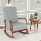 Gray rocking chair with solid rubber wood frame and padded cushion, perfect for living room relaxation and comfort.