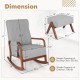 Rocking chair with ottoman in gray, featuring a solid rubber wood frame and tufted design, ideal for living room.