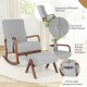 Gray rocking chair with ottoman, rubber wood frame, ergonomic backrest, and tufted design for living room relaxation.
