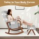 Gray rocking chair with ottoman, solid rubber wood frame, ergonomic design for relaxation in living room or bedroom.