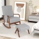 Gray rocking chair with ottoman, solid rubber wood frame, padded cushion, perfect for living room or bedroom relaxation.