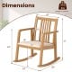 Natural rocking chair with slatted back, curved armrests, and soft linen seat, designed for comfort and stability.