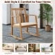 Natural rocking chair with slatted back and curved armrests, featuring a comfy seat for living room or balcony use.