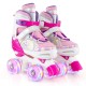 Adjustable roller skates for teens in rose red with colorful light-up wheels, designed for ages 13+ for fun and safety.