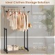 Rolling clothes rack with double rods, adjustable height, and smooth-rolling casters for versatile garment storage.
