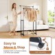 Rolling clothes rack with double rods, adjustable height, and 4 smooth-rolling casters for easy movement and stability.