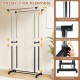 Double rod garment rack with adjustable height, sturdy metal construction, and smooth-rolling casters for easy mobility.
