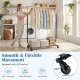 Extendable garment stand with hanging clothes, featuring thickened metal tubes and 4 smooth-rolling casters for easy.