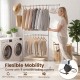 Double-rod rolling clothes rack with adjustable height and 4 smooth-rolling casters for versatile storage in any room.