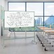 Double-sided magnetic whiteboard on wheels with aluminum frame, ideal for classrooms and offices, featuring 360°.