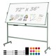Rolling double-sided magnetic whiteboard with aluminum alloy frame, 72" x 36", on wheels for office or classroom use.