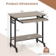Rolling laptop table with pull-out keyboard tray, grey finish, and bottom shelf for computer tower storage.
