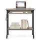 Rolling laptop table in grey with pull-out keyboard tray, hooks, and bottom shelf for convenient storage.