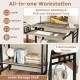 Rolling laptop table in grey with pull-out keyboard tray, 3 hooks, and lower shelf for convenient storage.