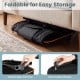 Foldable rolling pet carrier with detachable pull rod and removable wheels for easy storage and transport.