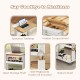 Rolling portable desk with spacious tabletop, hidden compartment, and open shelves for versatile storage solutions.