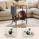 Rolling record player stand with vinyl storage, rustic brown finish, and 4 wheels for easy movement and stability.