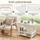 Rolling side table with a faux marble top, metal frame, and breathable mesh basket, perfect for small spaces.