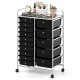 15-drawer rolling storage cart with chrome-plated metal frame, black drawers, ideal for home or classroom organization.