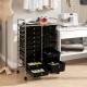 Rolling storage cart with chrome-plated metal frame and 15 black drawers, ideal for organizing craft supplies in.
