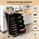 Rolling storage cart with 15 black drawers and chrome-plated metal frame, ideal for organizing stationery and supplies.