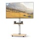 Rolling TV stand on wheels for 32-75 inch TVs with adjustable height and two storage shelves, ideal for any room.