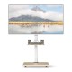 Mobile TV cart with wheels for 32-75 inch TVs, featuring adjustable height and two storage shelves for convenience.