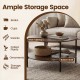 Round coffee table with rustic brown finish, featuring a spacious tabletop and bottom shelf for ample storage in living.