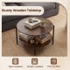 Round coffee table with a durable wooden tabletop and an open shelf, perfect for storing magazines and decor in style.