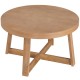 Round coffee table with sturdy rubber wood legs, 30-inch tabletop, perfect for living room organization and rustic.
