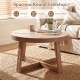 Round coffee table with 30" wooden tabletop and sturdy rubber wood legs, perfect for living room decor and organization.